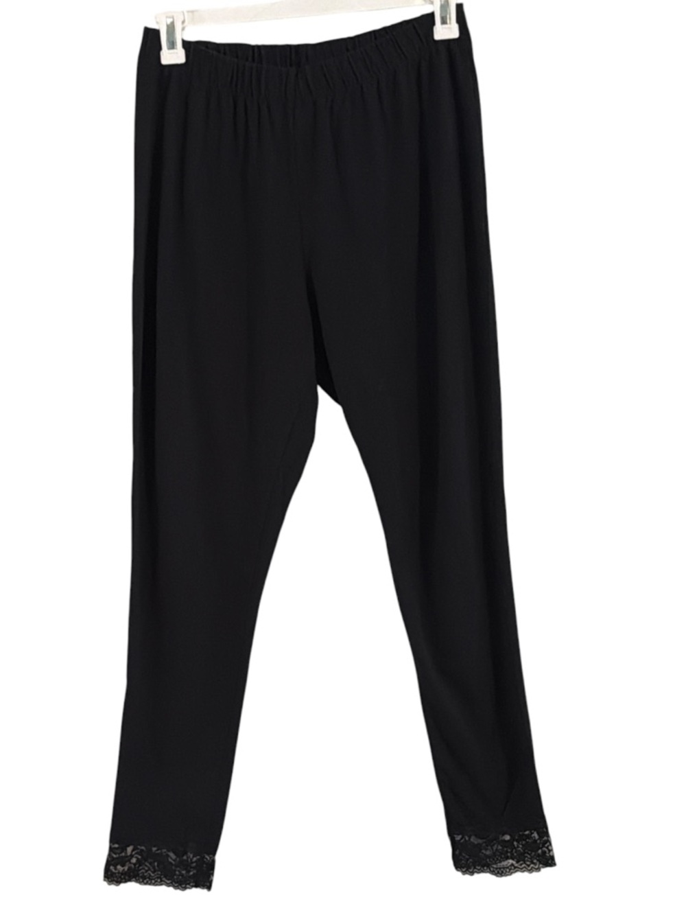 Roaman's Black Cropped Ankle Lace-Hem Leggings Size 18/20